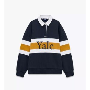 Zara Navy and Gold Striped Sweatshirt
